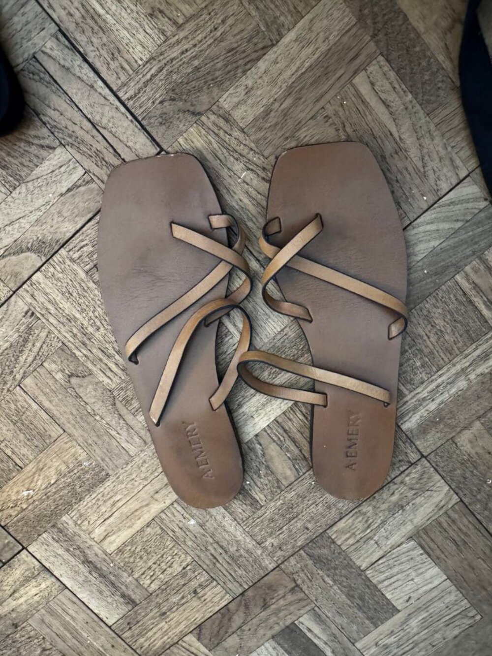 A.Emery Taupe Leather Strappy Square-Toe Sandals EU 40